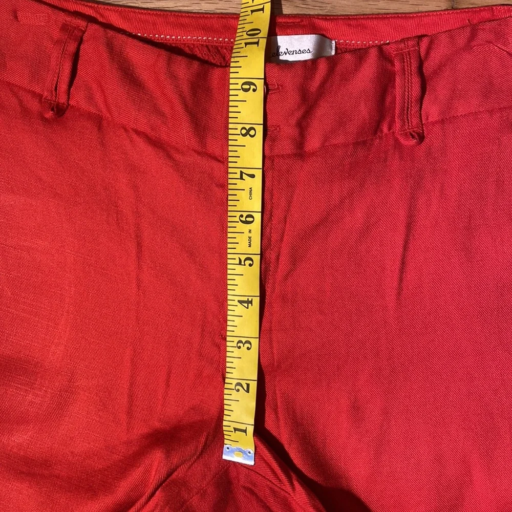 Anthropologie Elevenses Brenton Straight Leg Linen Blend coral red work pants 4 - Picture 12 of 15